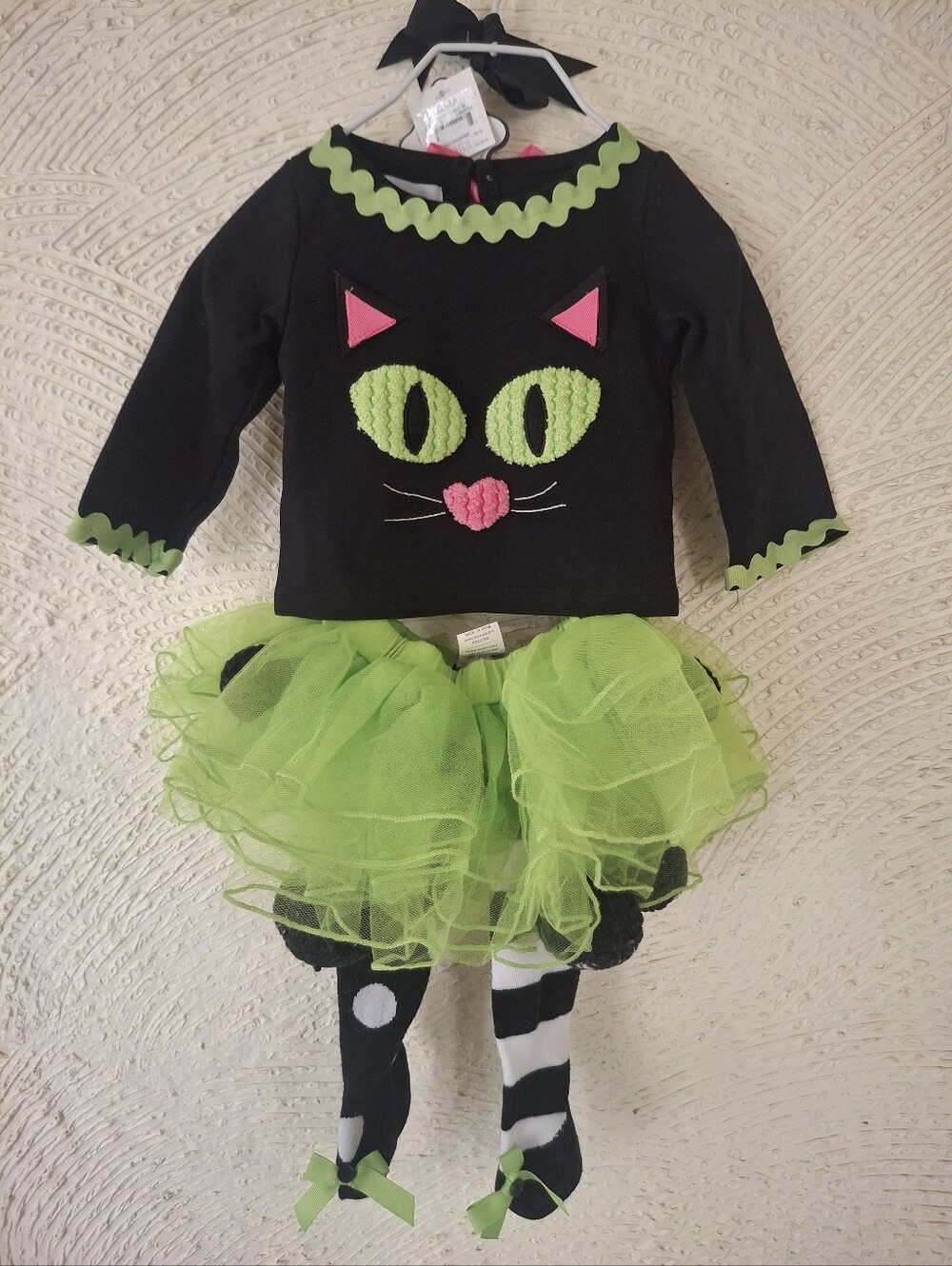 Mud Pie Black and Lime Green Cat Costume Set with Tutu